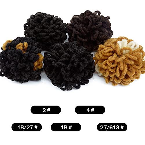 Yinmei Baibian Blue Dreadlock Bun Faux Locs Drawstring Ponytail Dread Loc Petal Buns Curly Afro Puffs Braided Hair Extension Clip in on Braids Hairpieces for Girl(Blue)