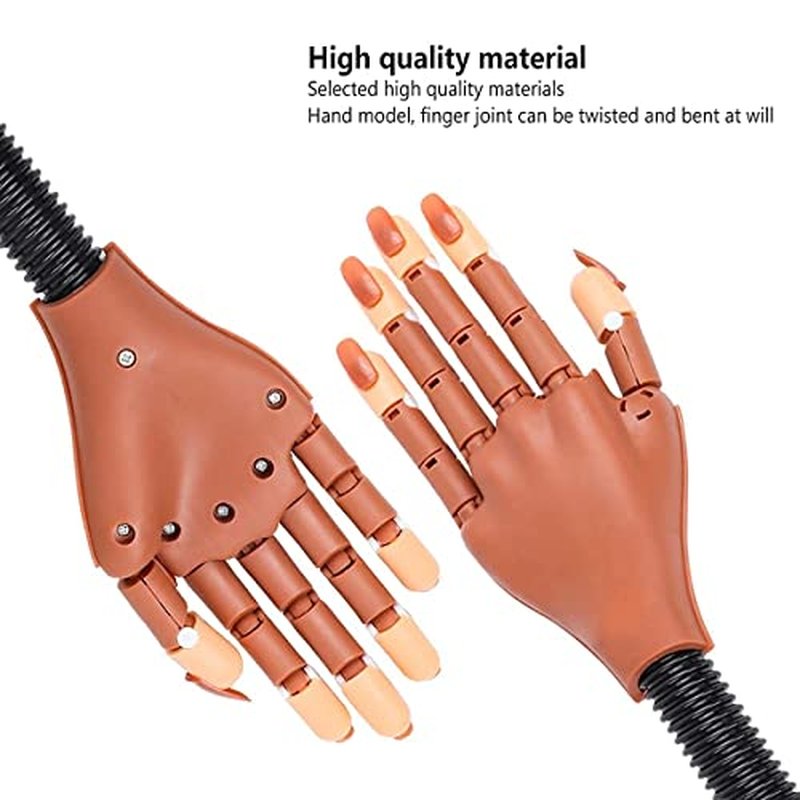 Practice Hand for Acrylic Nails, Professional Nail Practice Hand Nail Training Hand, Flexible Moveable False Fake Mannequin Hand for Nails Art Practice Display with 100Pcs Brown Fake Nail Tips