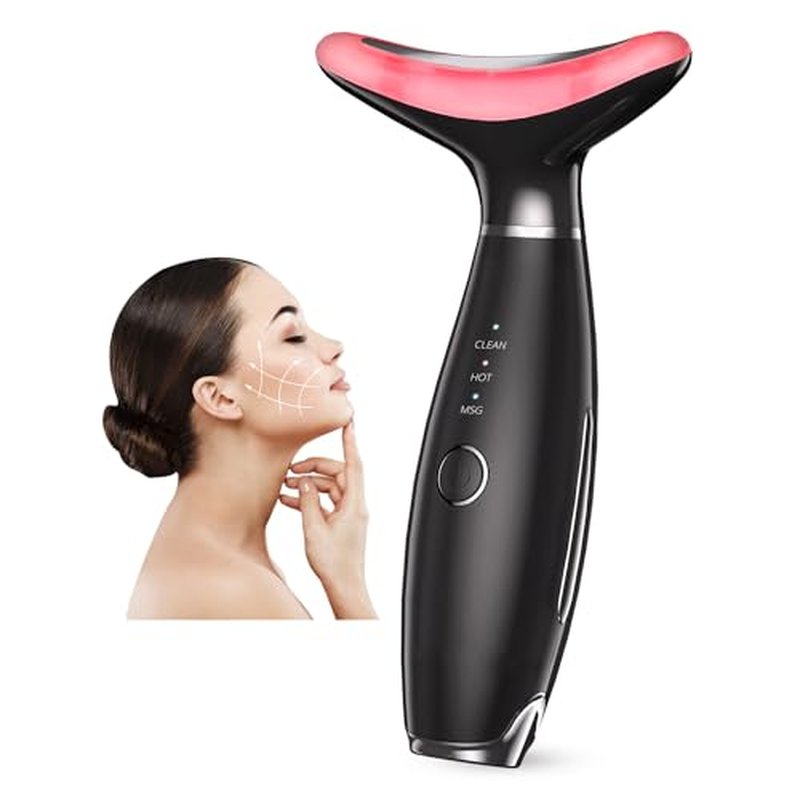 Neck Face Beauty Device, Vibration Face Massager, 3 in 1 Face Sculpting Tool Facial Massager for Double Chin, Thermals and Skin Care (Black)