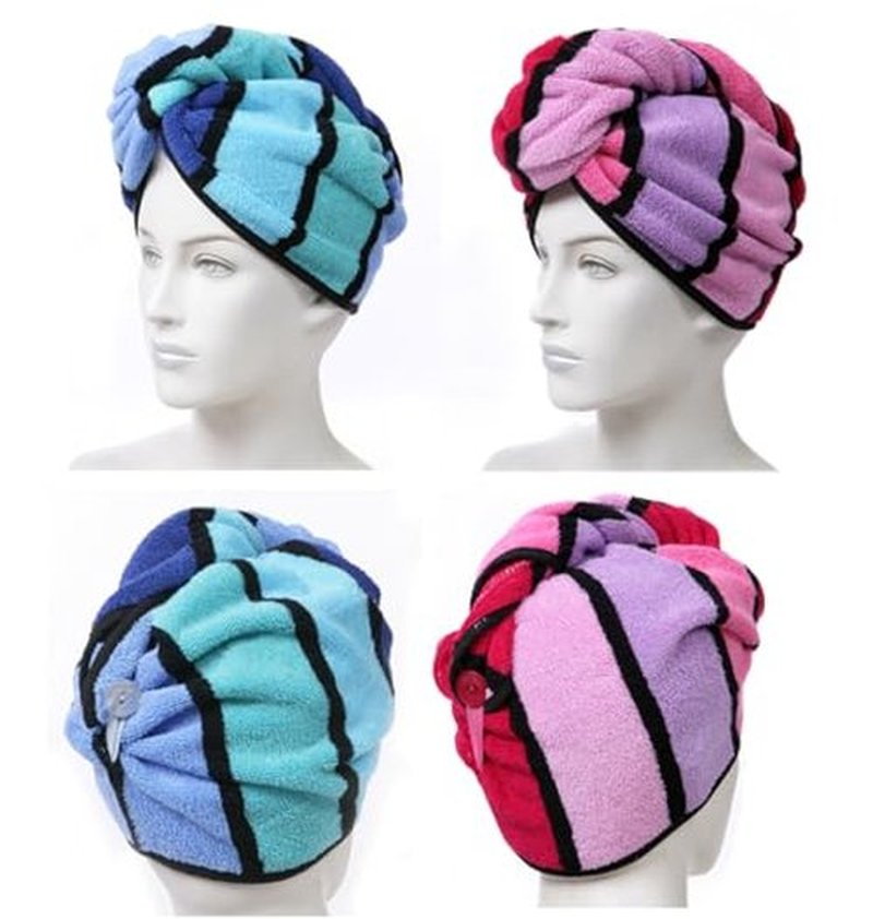 Wenlly 2 Pack 100% Cotton Hair Drying Towel, Hair Towel wrap with Button for Women, Shower Head Towel, Dry Hair Turban (red & Blue)