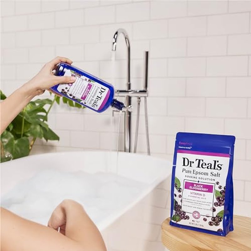 Dr Teal's Foaming Bath with Pure Epsom Salt, Black Elderberry with Vitamin D, 34 fl oz (Pack of 2)