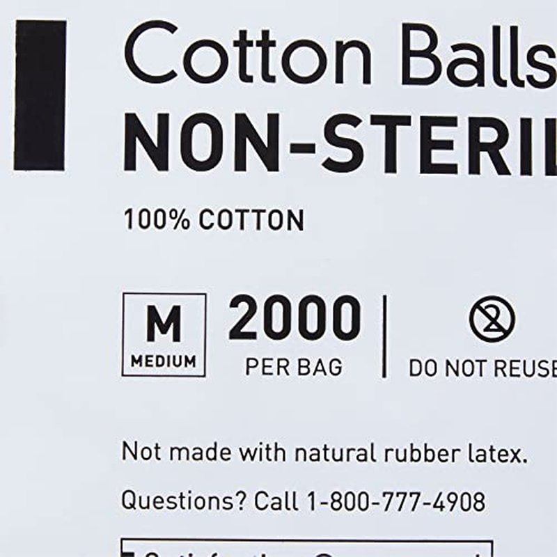 McKesson Cotton Balls [4000 Count] Bulk, 100% Pure Cotton Balls for Face, Nail Polish Remover, Makeup, Medium, 2000 Count, 2 Boxes