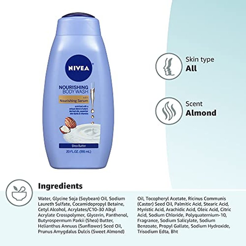 NIVEA Shea Butter Nourishing Body Wash, Moisturizing Body Wash for Dry Skin, 20 Fl Oz Bottle (Pack of 2)