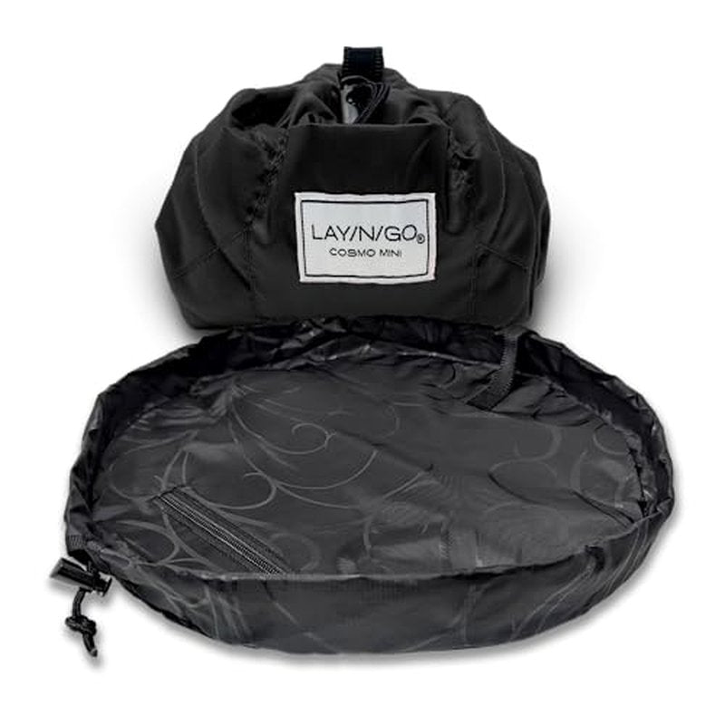 Lay-n-Go Cosmo Drawstring Cosmetic & Makeup Bag Organizer - Portable Drawstring Makeup Bag w/Zipper Pocket, Makeup Loops & More - Durable, Machine Washable Makeup Bag for Travel (20”, Navy/Green)