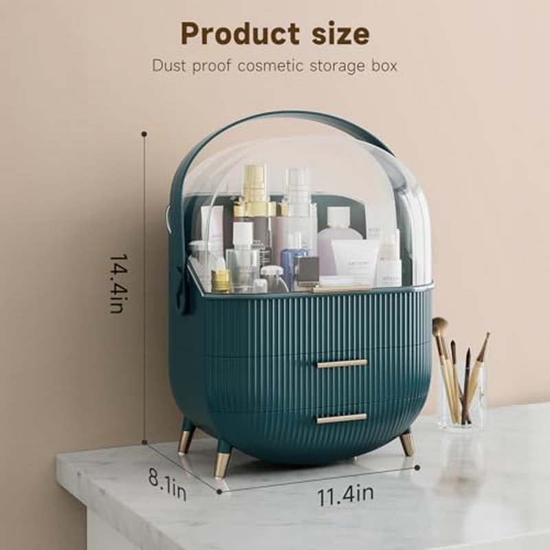 Makeup Storage Organizer with Lid, Waterproof Cosmetics Skincare Organizer for Vanity, Portable Makeup Storage Box for Countertop, Gifts, Women(Pearl White)