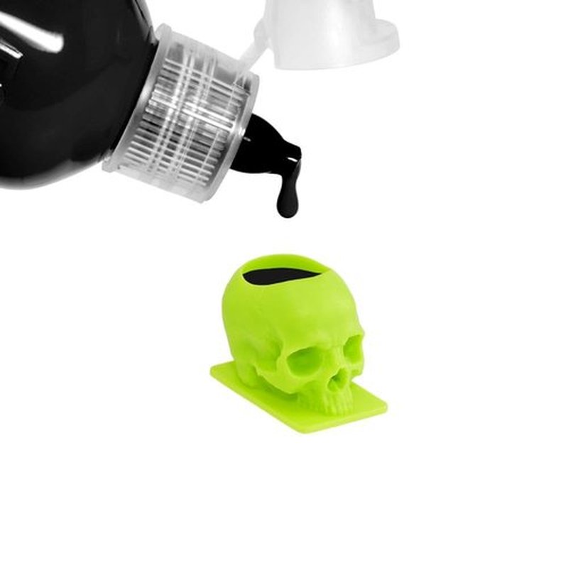 Saferly Skull Tattoo Ink Caps Cups for Tattooing, Disposable Pigment Holder with Base, Microblading Permanent Makeup Tattoo Supplies, Size #16 Large, Bag of 200, Neon Green