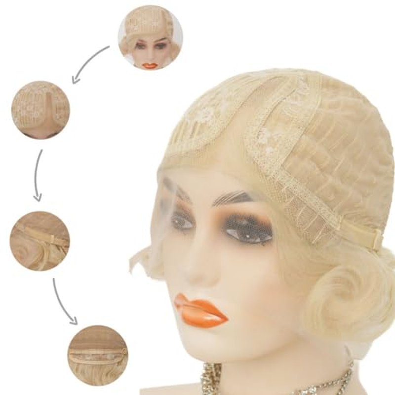 Siudus Blonde Lace Front Finger Wave Wig for Women Short 1920s Curly Wig Natural Synthetic Heat Resistant Fibre Hiar for Cosplay Daily Use