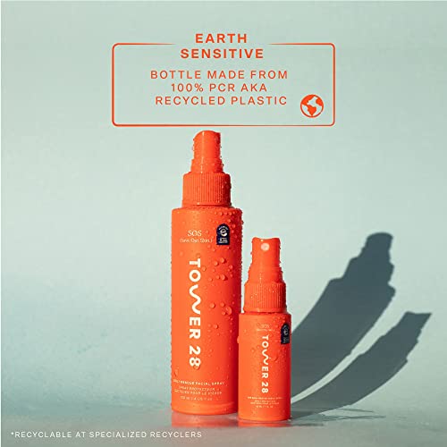 Tower 28 SOS Daily Rescue Facial Spray for Sensitive Skin, Hypochlorous Acid Spray Helps Reduce Redness and Breakouts, Travel Size Toner for Face, 1 FL Oz