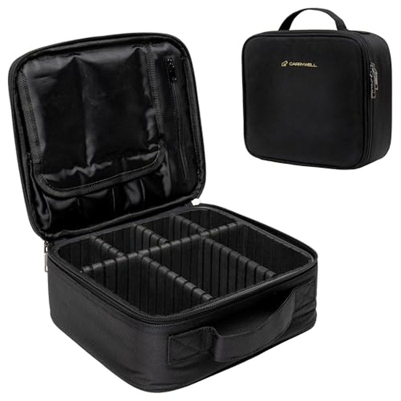 Carrywell |Not Made In China| Makeup Train Case, Cosmetic Travel Organizer For Professional Beauty Artist, Portable Storage Bag W/Adjustable Dividers For Jewelry and Brushes (2, Marble, Small)