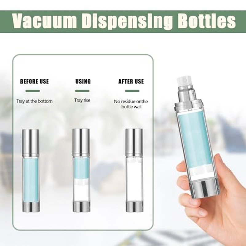 Betinyar 6Pcs 1.7oz/30ml Refillable Airless Pump Bottle, Makeup Pump Dispenser with Labels, Plastic Cosmetic Containers for Storage Travel (Silver)