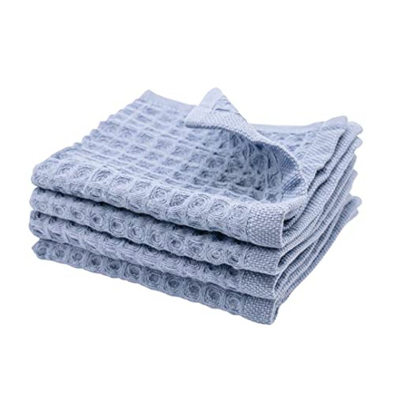 sea me at home Waffle Washcloth Set, 100% Cotton (4 Pcs Washcloth 13x13 inches, Denim)