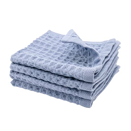 sea me at home Waffle Washcloth Set, 100% Cotton (4 Pcs Washcloth 13x13 inches, Denim)