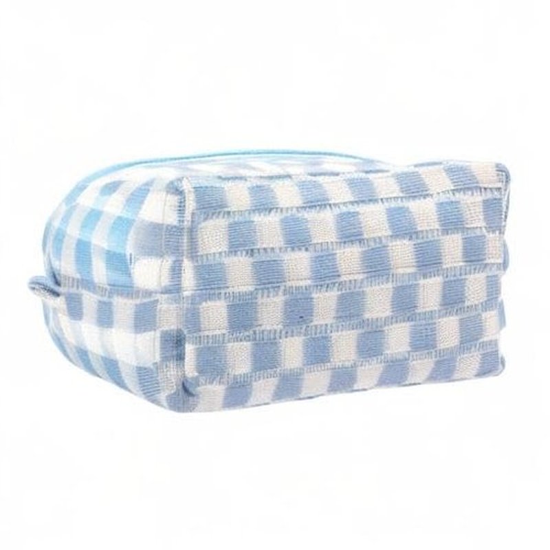 PAZIMIIK Checkered Makeup Bag for Purse Portable Zipper Make Up Pouch Small Cosmetic Case for Travel Accessories (Blue)