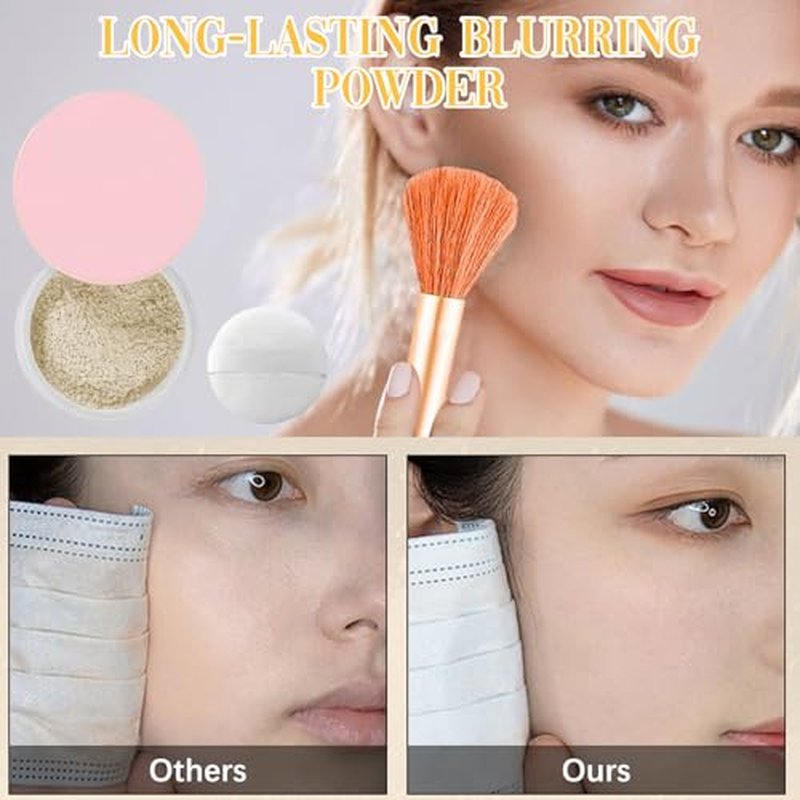 Beauty Blurring Powder,Beauty Setting Powder,Beauty Pink Setting Powder with Powder Puff Brush，Waterproof Setting Powder For All Skin Tones (Beige, 1 Set)