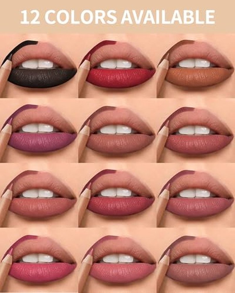 Matte Lip Liner Pencil Set, 12 Colors Creamy Lipliner Crayon, Long Lasting Waterproof Lip Tint Stain, Smooth, High Pigmented, Smudge-Proof Non-Stick Cup Lipstick Makeup Pen, Lip Liners Kit for Women-P