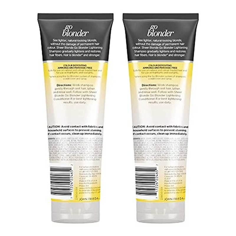 John Frieda Go Blonder Lightening Shampoo for Blonde Color-Treated Hair, free of Paraben, Phthalate, Silicone, Ammonia, Cruelty 8.3 oz Bottle Vegan (Pack of 2)