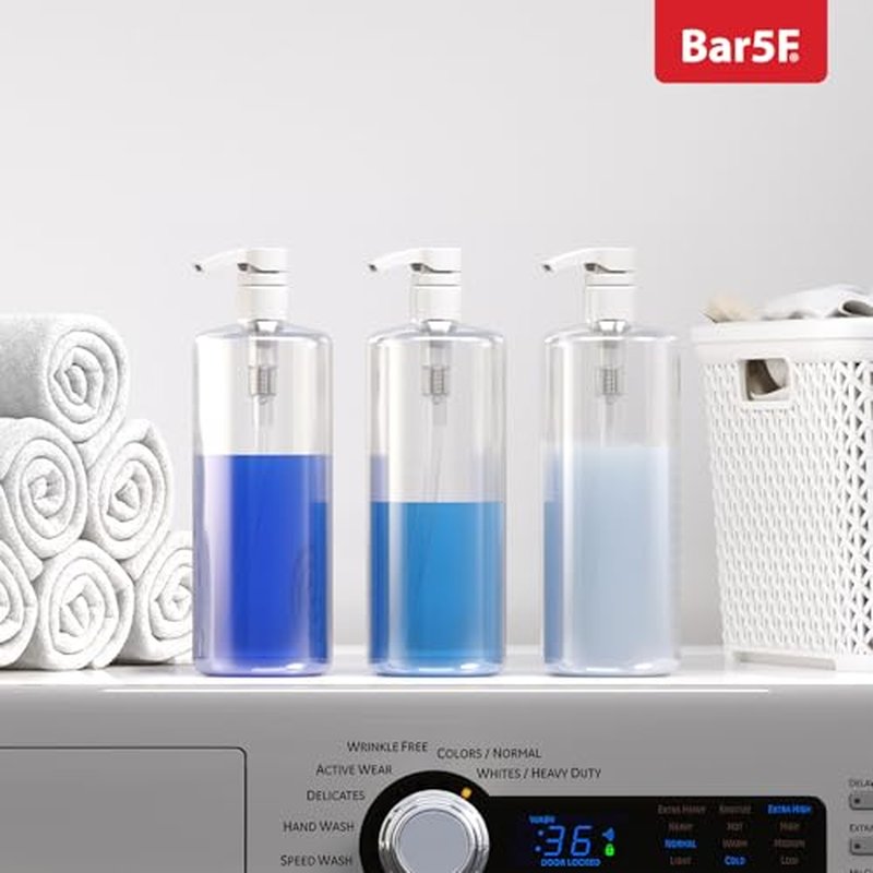 Bar5F Pump Bottle (4-Pack 32-Ounce 1-Liter) Empty for Shampoo Conditioner Body Wash Lotion BPA-Free Crystal-Clear