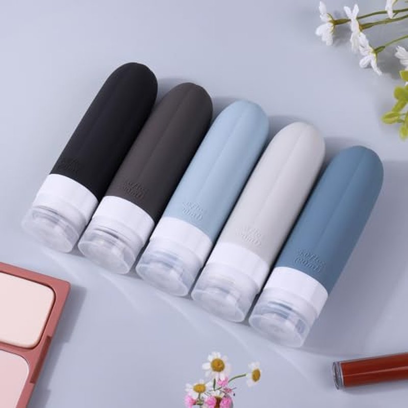 GLAMFIELDS Travel Bottles for Toiletries,3oz Travel Size Containers TSA Approved Leak Proof Silicone for Shampoo,Conditioner,Easy to Squeeze and Portable, Essentials for Traveling (5 Pack) Black