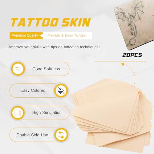 Tattoo Fake Skin with Transfer Paper - Narkysus 40Pcs Tattoo Skin and Tracing Paper Kit for Practice Including 20Pcs Tattoo Practice Skin and 20Pcs Thermal Stencil Transfer Paper for Tattoo Kit