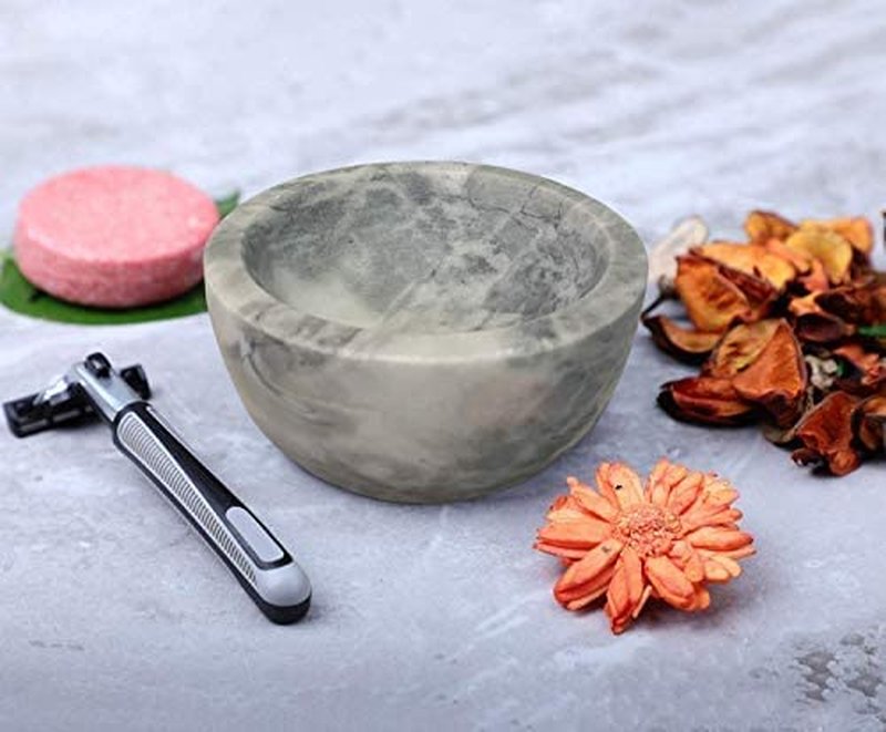 URBAN SOMBRERO ShayVe Shaving Bowl for Shaving Soap & Cream — Marble Shave Bowl For Shaving Soap & Cream — Exquisite Heat Insulated Wet Shaving Kit Addition (Light Grey Marble)