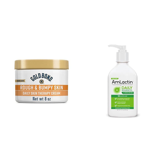 Gold Bond Rough & Bumpy Cream - 8 oz | AmLactin Daily Nourish Lotion - 14.1 oz with 12% Lactic Acid for Dry Skin
