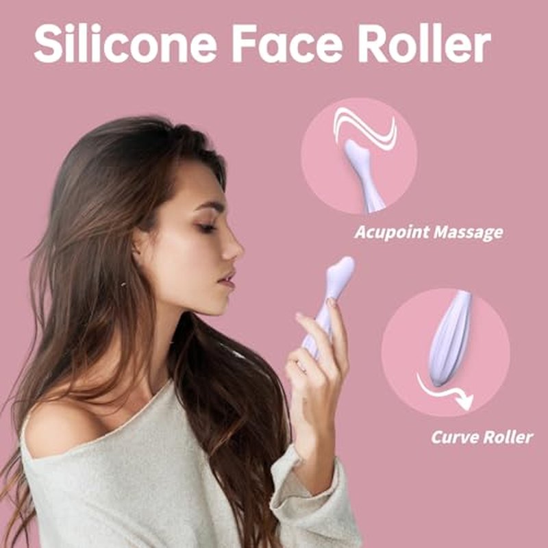 Silicone Facial Massage Roller, Face Massager Shapes Face Curves Improve Wrinkles, Body & Face Massager Skin Lifting Contouring Massage Tool Reduces Puffiness Promote Circulation for Women (Blue)