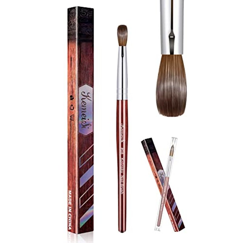 KEMEISI Acrylic Nail Brush Size #10, 100% Pure Kolinsky Nail Art Brushes for Acrylic Application, Sturdy Handle Oval Shaped Acrylic Powder Nail Design Tools for Professional Manicure DIY