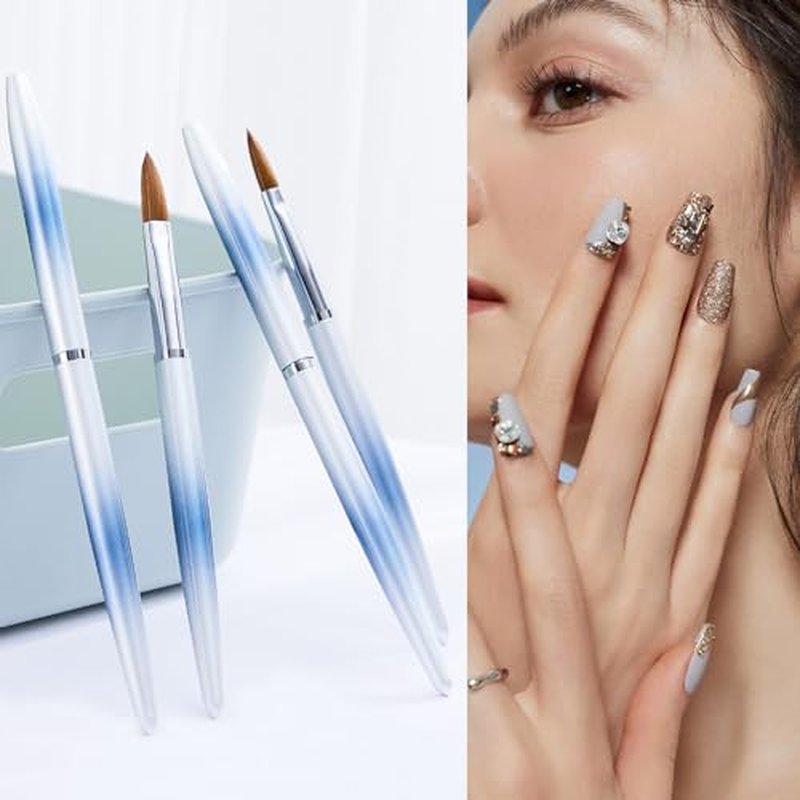 KEMEISI 4PCS Acrylic Nail Brush Set, Size 04/08/10/14 Kolinsky Nail Art Brushes for Acrylic Application, Sturdy Handle Oval Shaped Acrylic Powder Nail Design Tools for Professional Manicure DIY Home