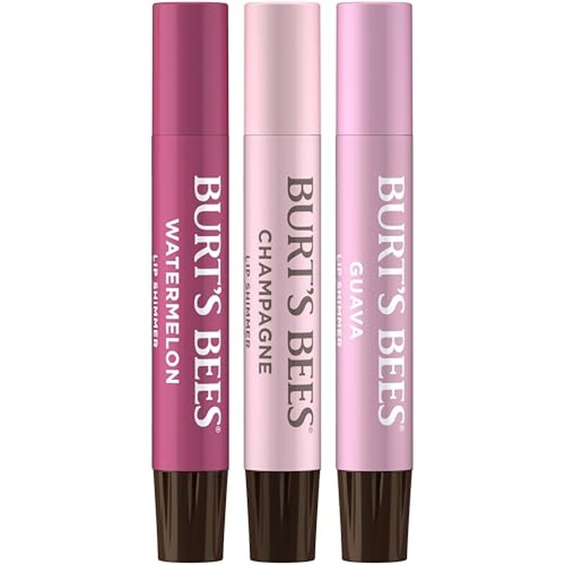 Burt's Bees Lip Shimmer Pink Collection; Luminescent Color; High Impact, Instant Moisture; with Shea and Cocoa Butters; 100% Natural Origin; 3 Shades; Value Pack, 3 Tubes x 0.09 Oz. (Pack May Vary)