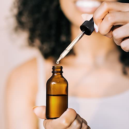 AOZITA 4 Pack, 2 oz Dropper Bottles with 1 Funnel & 4 Labels - 60ml Thick Dark Amber Glass Tincture Bottles with Eye Droppers - Leakproof Essential Oils Bottles for Health, Personal Care & Beauty