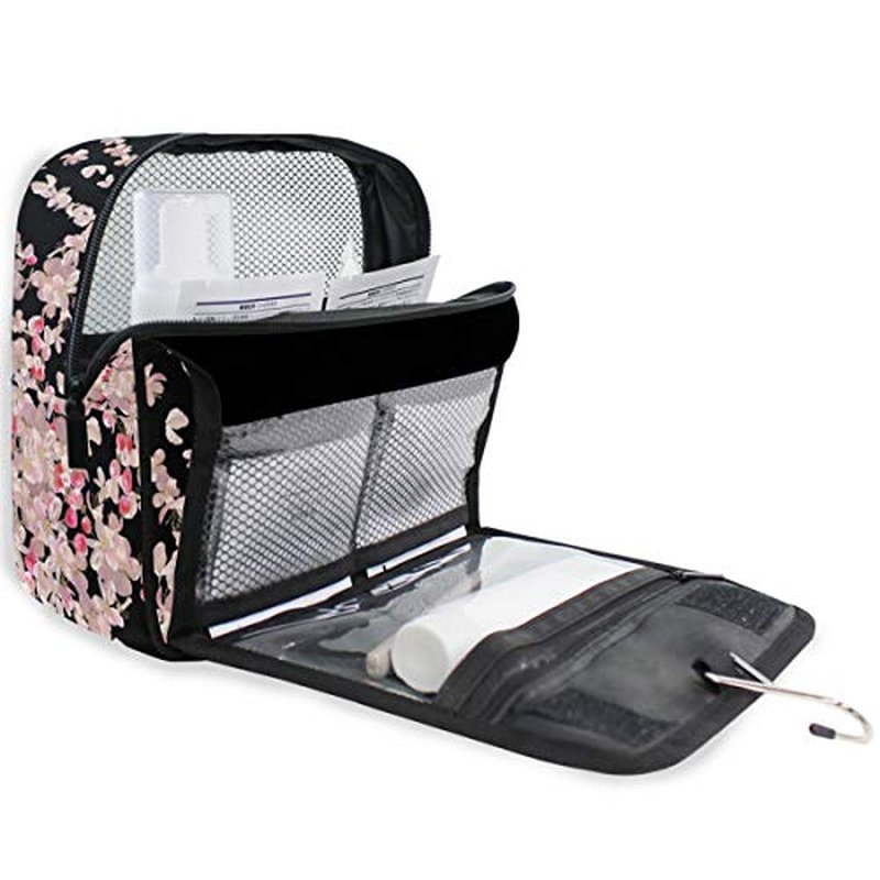 ALAZA Flying Plum Cherry Blossom Flowers Travel Toiletry Bag Hanging Multifunction Cosmetic Case Portable Makeup Pouch Organizer with Hook