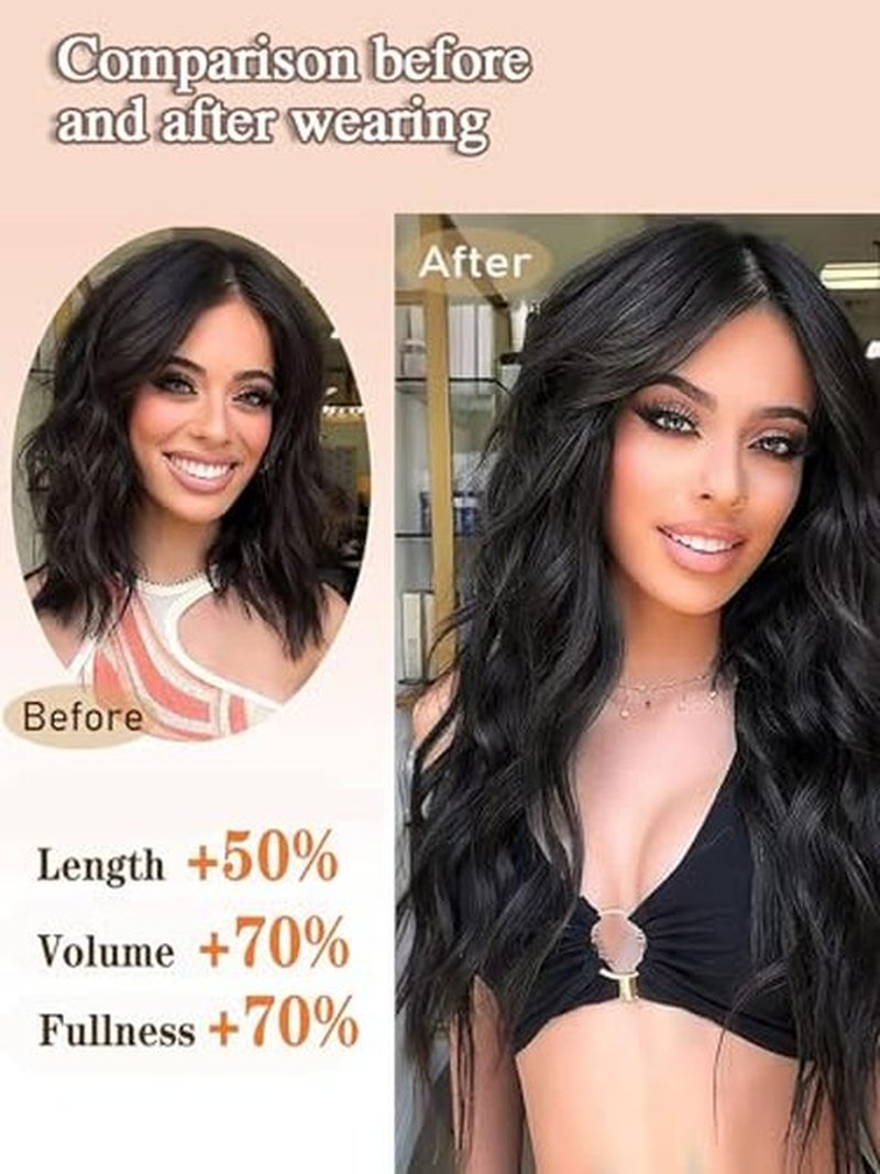 HANYUDIE Clip in Hair Extensions 20 Inch Brown Clip in Hair Extensions for Women 4 PCS Classic Synthetic Long Wavy Hair Extensions Clip ins 11 Clips 210g (Chocolcate Brown mix Honey Blonde)