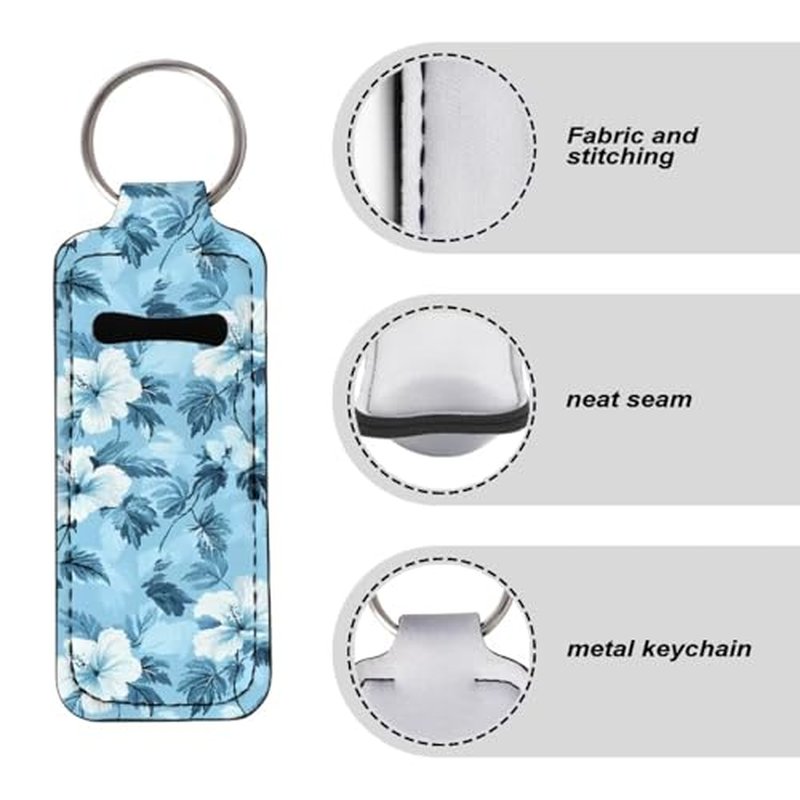 SEANATIVE Tropical Floral 5 Pieces Lipstick Keychain Holder Lip Balm Holder Keychain Clip on Sleeve Chapstick Lip Gloss Holder Colorful Lipstick Pocket Keychain Bag Accessories for Women