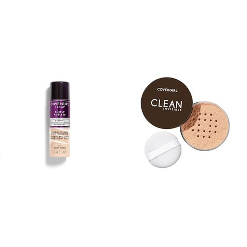 Covergirl + Olay Simply Ageless 3-in-1 Liquid Foundation, Creamy Natural & Clean Invisible Loose Powder - Loose Powder, Setting Powder, Vegan Formula - Translucent Light