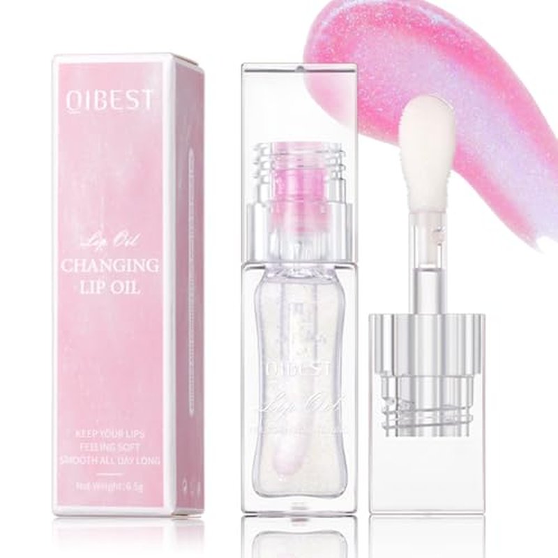 Hvecom Magic Color Changing Lip Oil Ph, Glitter Moisturizing Lip Glow Oil, Upgraded Big Brush Head Warm Change Lip Gloss, Long Lasting Nourishing Plumping Glimmer Glow Lipstick Lip Tint (01#)