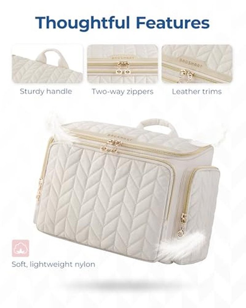 BAGSMART Travel Toiletry Bag, Large Wide-open Travel Bag for Toiletries, Makeup Cosmetic Travel Bag with Handle-Beige
