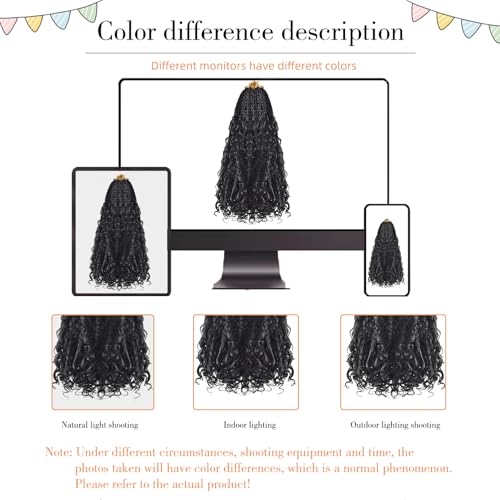 SHDanrtsey 15 Inch Goddess Bohemian Box Braids Crochet Hair 128 Strands Curly Ends 8 Packs Synthetic Braiding Hair Extensions for Black Women（1B）