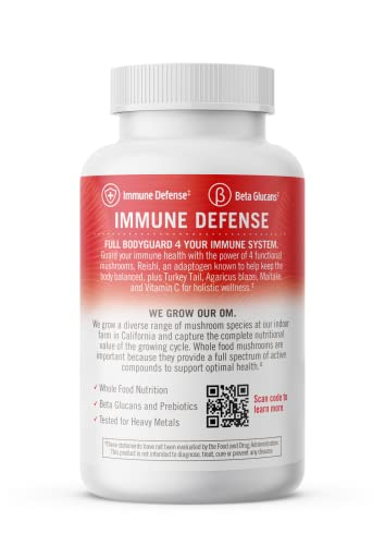 Om Mushroom Superfood Immune Defense Mushroom Capsules Superfood Supplement, 90 Count, 30 Days, Mushroom Blend, Reishi, Turkey Tail, Maitake, Agaricus Blazei, Vitamin C, Vegan