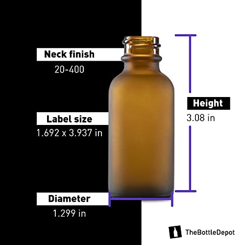 The Bottle Depot - 2 Pack - 1 oz Glass Bottle with Dropper - Amber Frosted - 20-400 Neck Finish - Boston Round Bottles - Leakproof Essential Oils Bottles