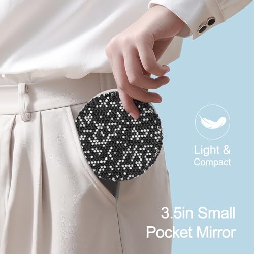 QearFun Luxurious Rhinestone LED Lighted Compact Mirror,Bling Portable Travel Makeup Mirrors,3.5 inch Rechargeable Mini Magnifying Pockets Mirror,Sparkly Beauty for Women,Wedding Favors for Guests