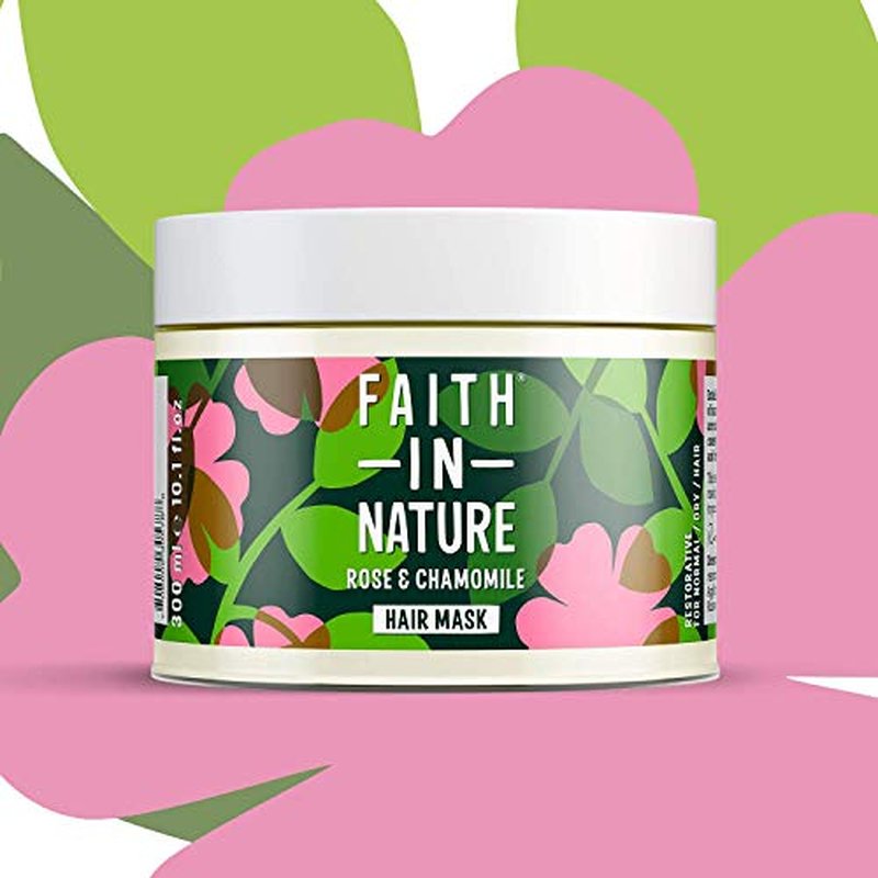 Faith in Nature Natural Wild Rose & Chamomile Hair Mask, Restoring, Vegan & Cruelty Free, Parabens and SLS Free, For Normal to Dry Hair, 300ml