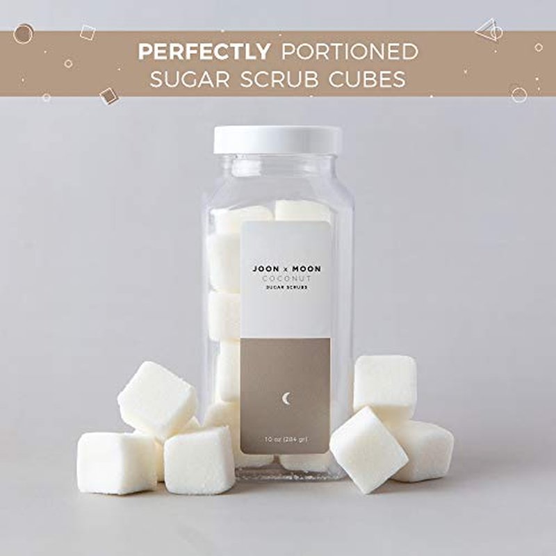 JOON X MOON Sugar Scrub (Coconut, 1 Pack), Exfoliating Body Scrub, Moisturizing Aloe and Shea Butter to Soften and Nourish Skin, Beauty and Self Care Essential, Single Use Scrub Cubes, 10 oz