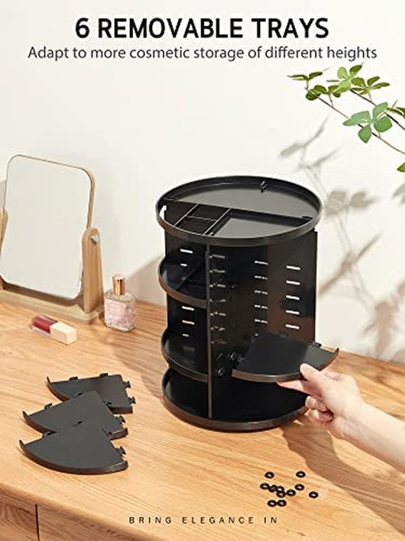 Syntus 360 Rotating Makeup Organizer, Adjustable Bathroom Makeup Spinning Storage Holder, Large Capacity Carousel Cosmetics Display Cases for Vanity, Skincare, Countertop Organization, Black