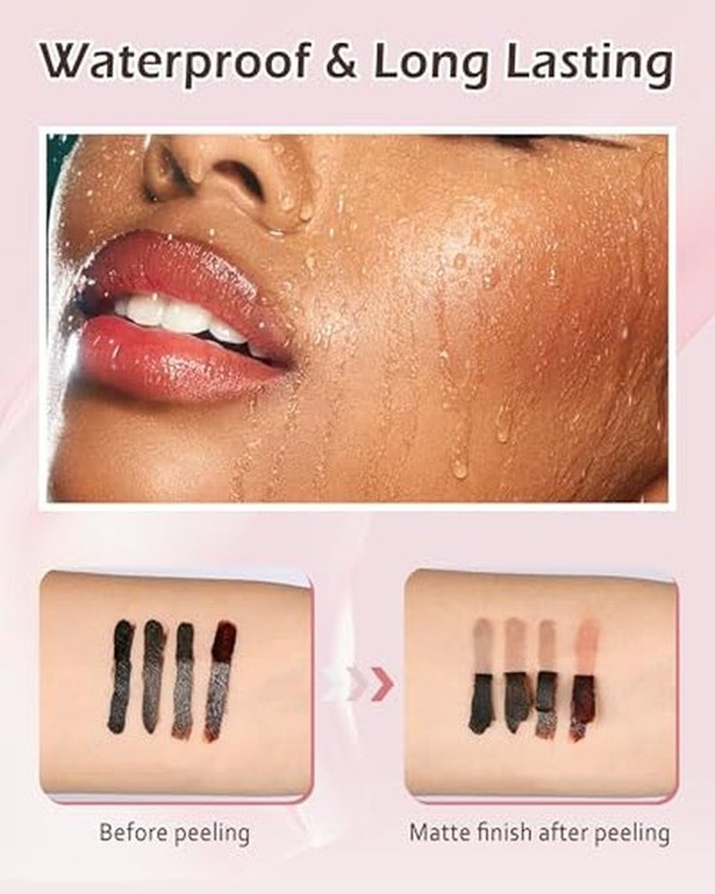 Peel Off Lip Liner Stain, Long Lasting Stay Waterproof Lip Tint Stain Peel Off, Brown Lip Liner Tattoo and Clear Glitter Lip Gloss Combo, Non-Stick Cup Nourishing Shimmer Lip Oil Lipstick Makeup-Set 3