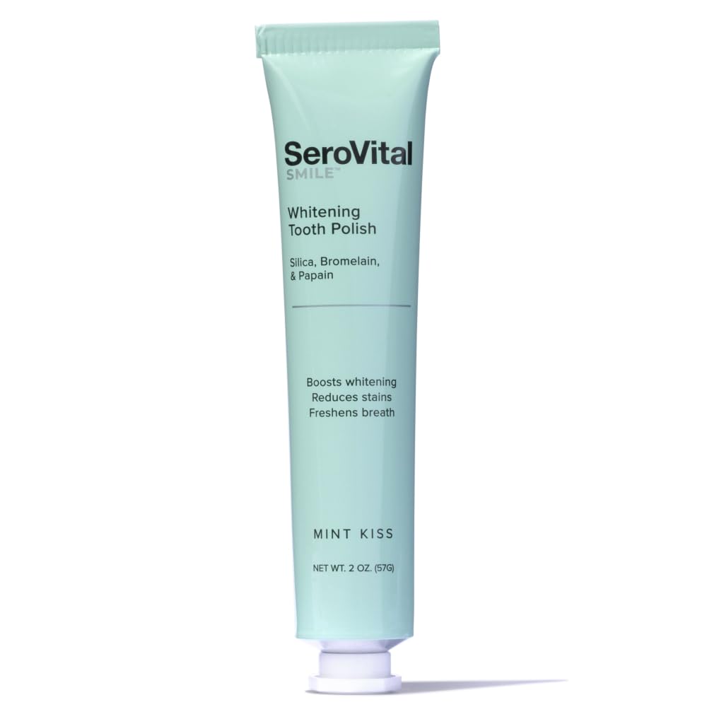 SeroVital Smile Whitening Tooth Polish — Gentle Stain Removal for Sensitive Teeth | Silica + Plant Enzymes | Formulated Without Fluoride | Mint Kiss Flavor | 2 oz.