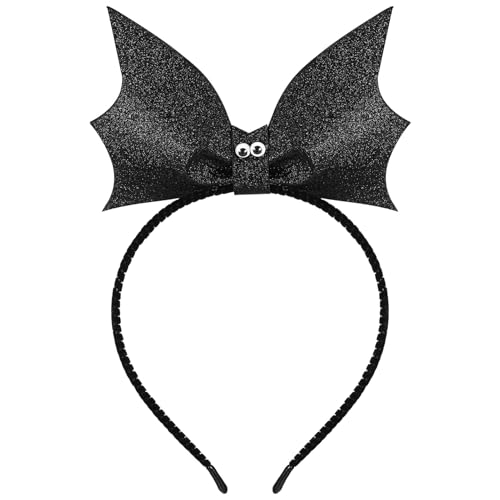 SAFIGLE Sequin Halloween Bat Headband: Black Bat Wing Hair Band Large Bow Hair Accessories for Women Girls for Costume Parties and Festive Celebrations Halloween Party Supplies