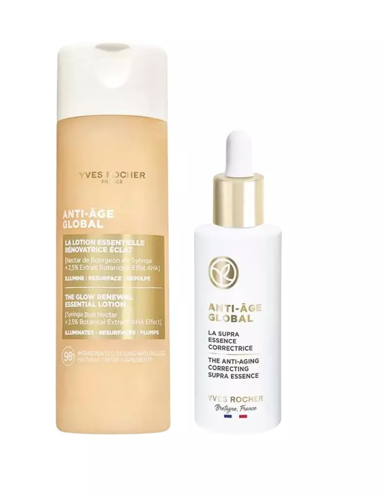 Yves Rocher Anti-Age Global Activator Hydrating Moisturiszing Face Lotion and Anti Age Serum Set of 2-122ml / 4.1 flOz and 50 ml./1.7 fl.oz.