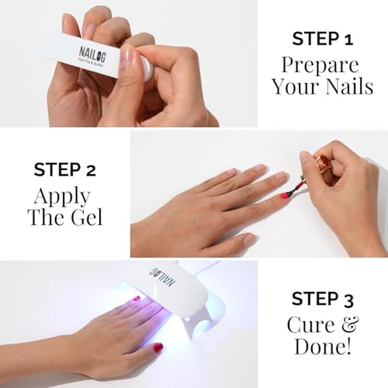 NAILOG Gel Nail Polish Set - 4 Colors Top Coat Color Gel Base 3-In-1 Soak Off UV Gel Polish Kit for Home DIY & Birthday Gifts for Women | Prussian Blue, Brick Red, Cotton White, Glitter