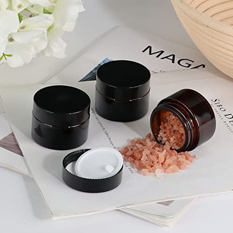 Keketin 1 oz Amber Glass Jars,24 Pack Empty Cosmetic Containers with Black Screw Lids,Refillable Round Cream Jars for Lotion,Bath Salts,Travel