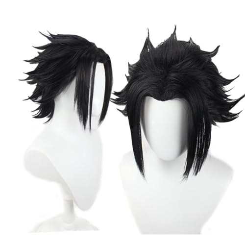 NiceLisa Black Short Fluffy Men's Role Sasuke Uchiha Cosplay Costume Wig with Widow's peak Bangs (not styled)